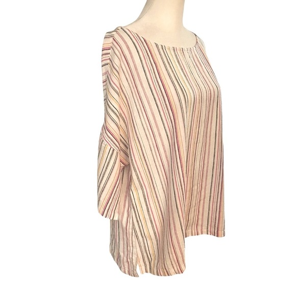 Chico’s Linen Blend Striped Tunic Top Size M White Pink Multi Button Sleeve Boxy - Picture 3 of 13